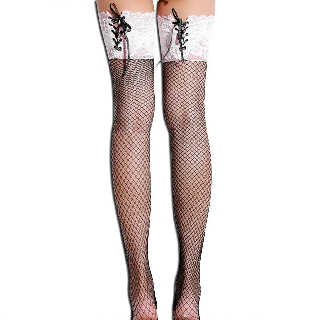 

2021 Korean Style Women Floral Lace Black Over Knee Long Socks Jacquard Patterned Sexy See-Through Fishnet Thigh High Stockings