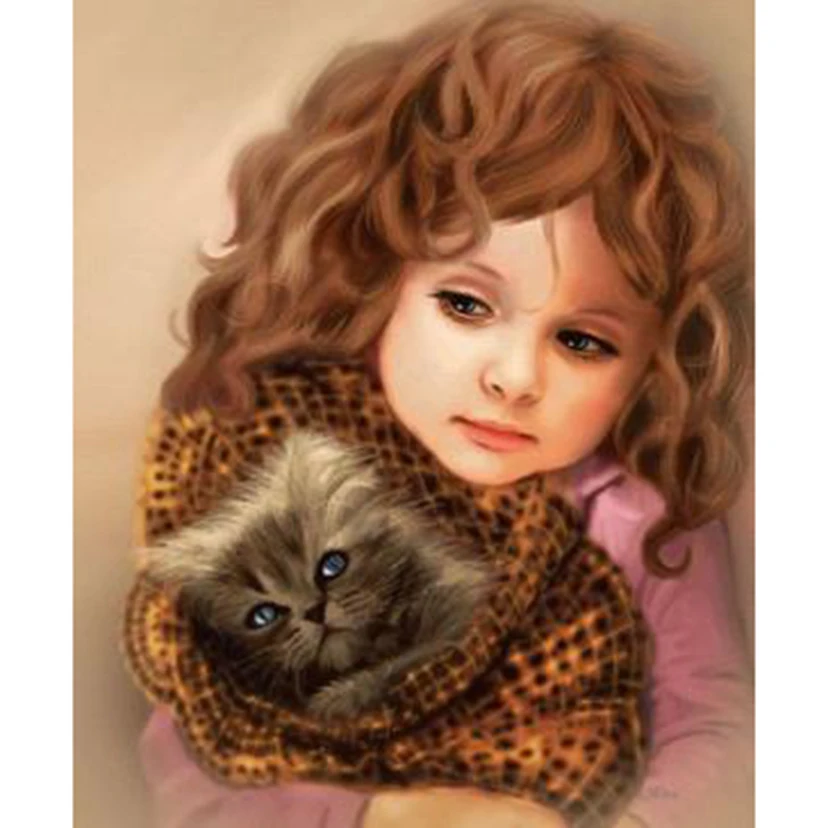 5D алмазная живопись сделай сам Милан курникова и кот полноразмерная/круглая