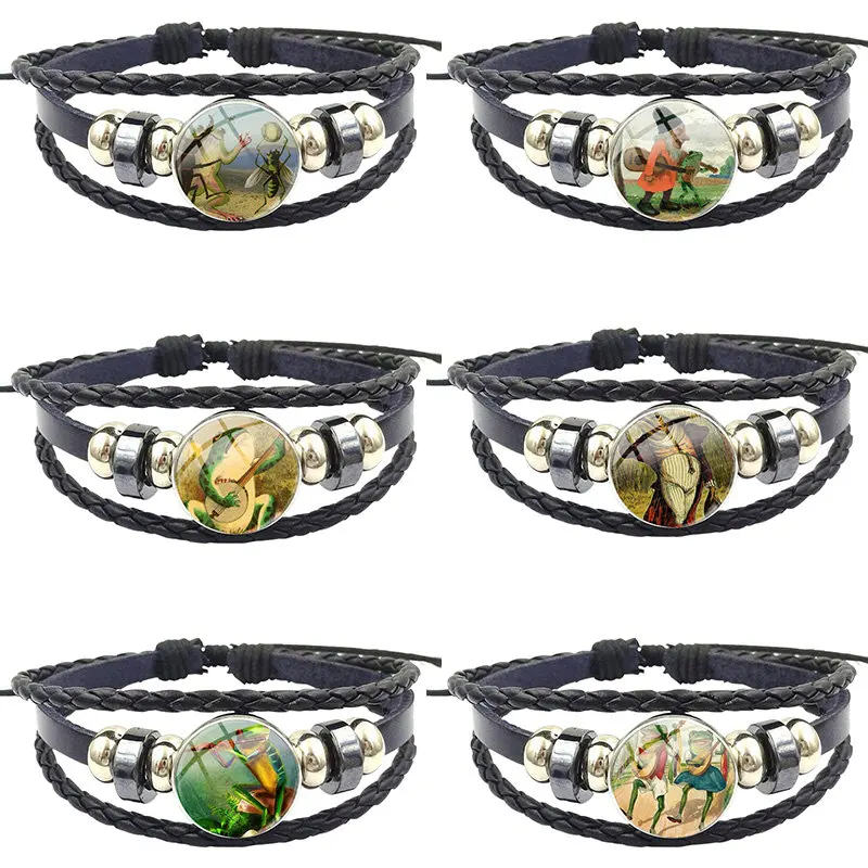 Дизайнерские Ювелирные изделия лягушка хор черный кожаный браслет с кристаллами
