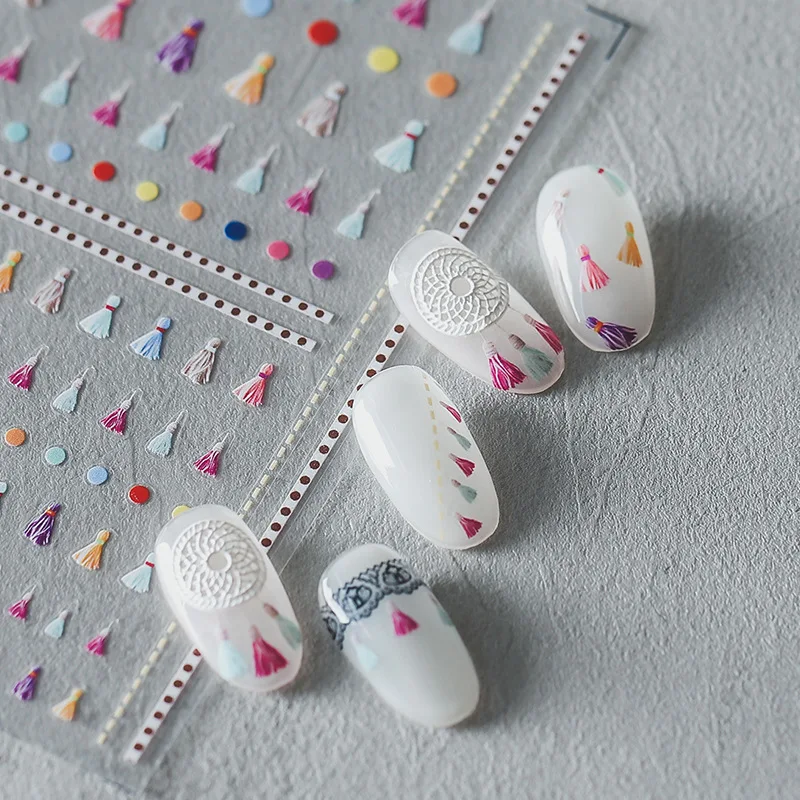 

Window Grille Sticker 5D Relief Nail Sticker Iridescent Geometrics Lines Adhesive Transfer Sticker Tassel DIY Nail Decoration