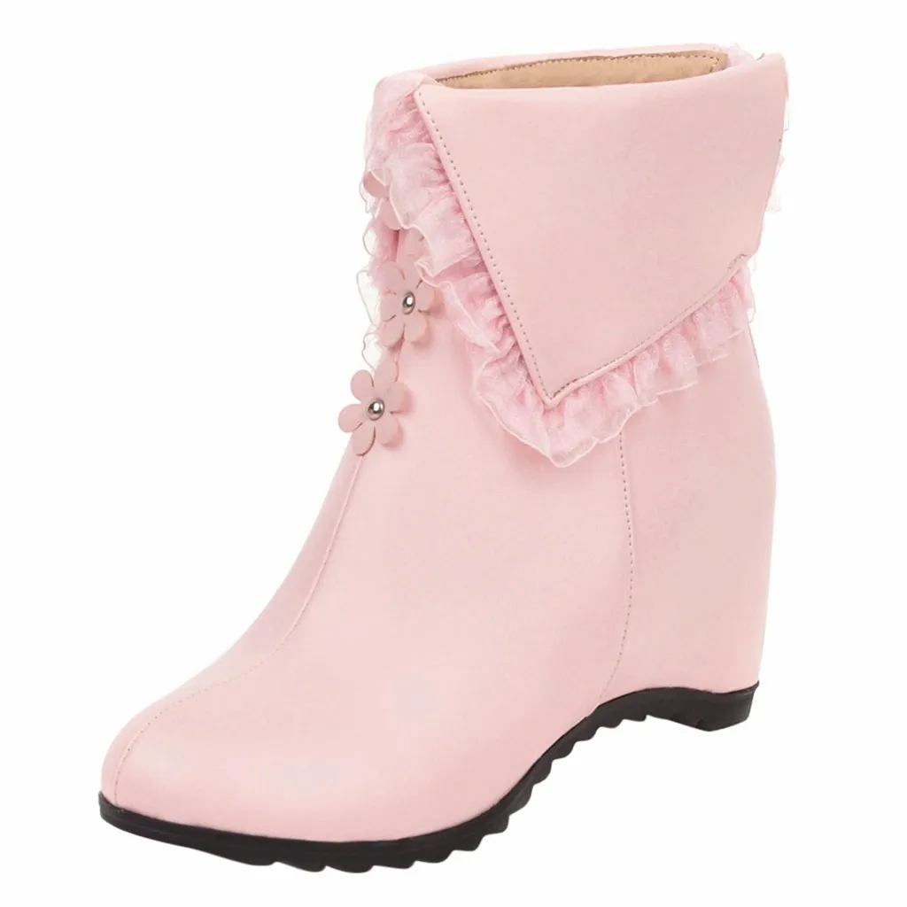 Модные женские туфли на танкетке Туфли молнии с цветочным узором кружевные