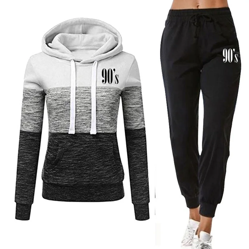 

90's Letter Print Women's 2PCs Tracksuit Sexy Casual Two Piece Jogging Sweatshirt + Pants Female Winter Suit