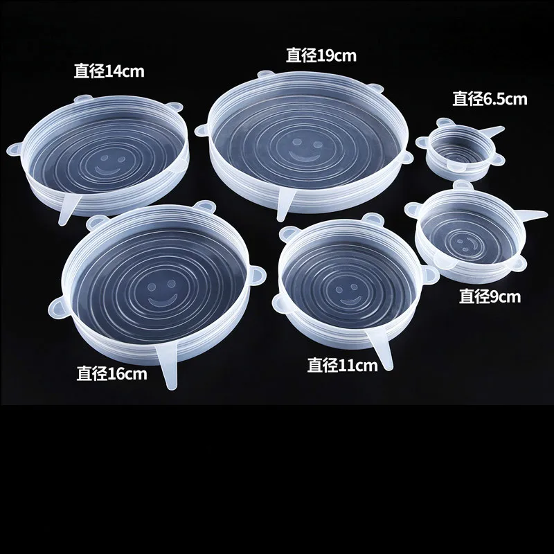 white-6pcs Мягкая силиконовая крышка Многоразовые Герметичный Еда обертки для сохранения свежести герметичная емкость эластичные Обёрточная Бумага Обложка кухонная посуда PF82917 - Цвет: white-6pcs