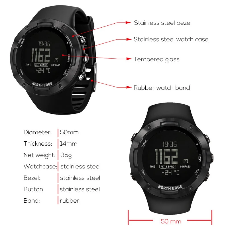 Мужские Цифровые спортивные часы с компасом альтиметром и барометром