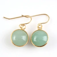 fysl light yellow gold color green aventurine round cabochon dangle earrings for women clear quartz jewelry