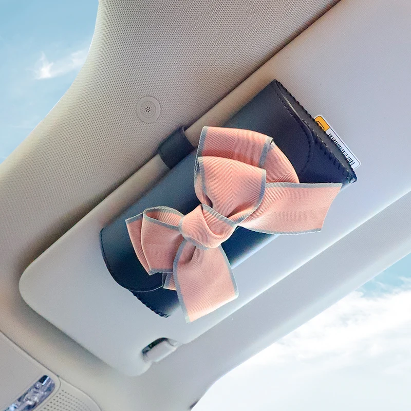 Kopen Creatieve Leuke Strik Auto Glazen Doos Universele Zonnebril Case Opbergtas Houder Zonnescherm Organizer Auto Interieur Accessoires