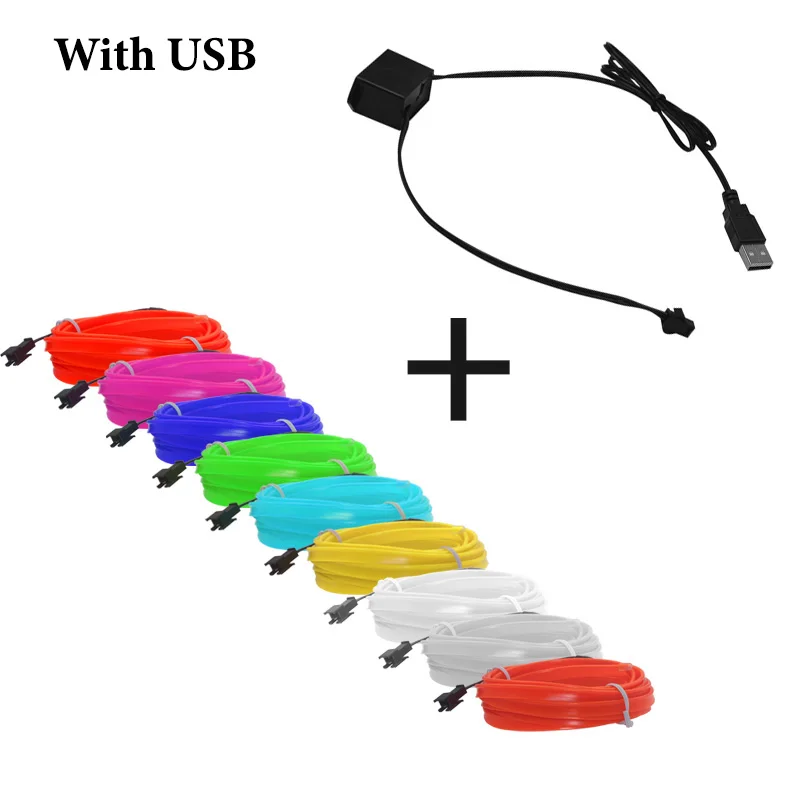 Wire with USB 12 в 1 м/2 м/3M/5 м автомобильная светодиодная лента неоновые вечерние украшения светильник для велосипеда танцевальная лампа 12 В водонепроницаемые USB полосы - Цвет: Wire with USB