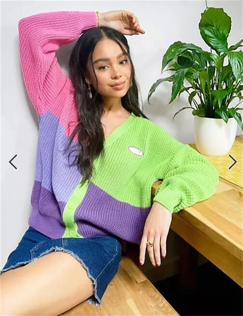 

Sweater oversized y2k korean vintage women vintage crochet knitted fashion mujer argyle kawaii cute ugly 2021 aesthetic sueter