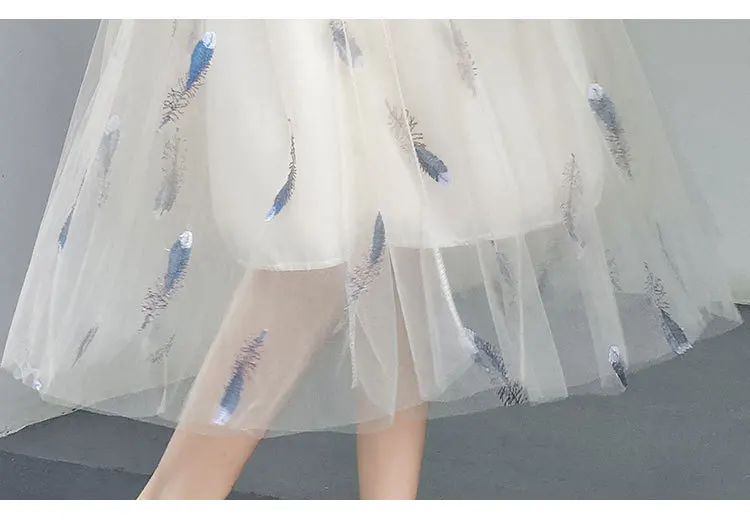

High-waist embroidered feather net yarn pleated skirt