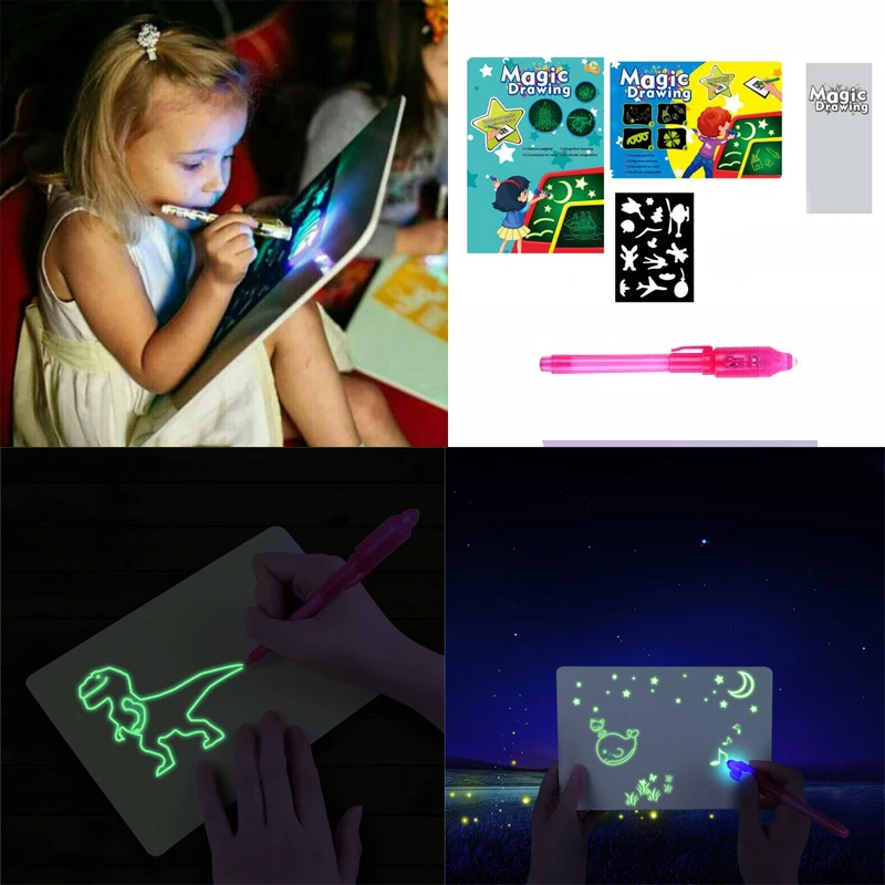 

Light Luminous Drawing Board Kids Toy Tablet Draw In Dark With Light Fun Fluorescent Pen Children Educational Toy Kids Toy Gift