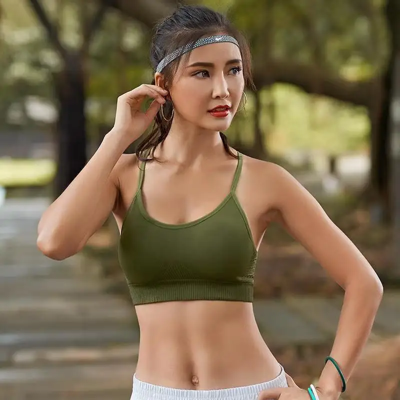 

New Women's Bra Double-Layer Bra With Thin Shoulder Straps Seamless Bra High-Intensity Gym Push-Up Yoga Workout Top