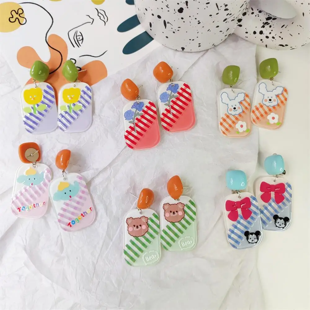 

Color Print Embossed Bear Tulip Earrings Stud Earrings Women Design