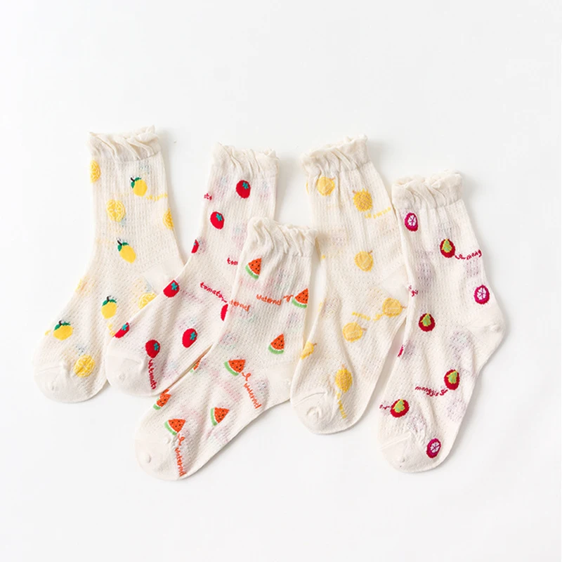 Японские милые фруктовые носки для женщин тонкие сетчатые хлопковые короткие