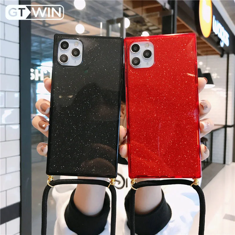 Квадратный блестящий чехол GTWIN на шнурке для телефона iPhone 11 11Pro XS Max XR X 6 6S 7 8 Plus