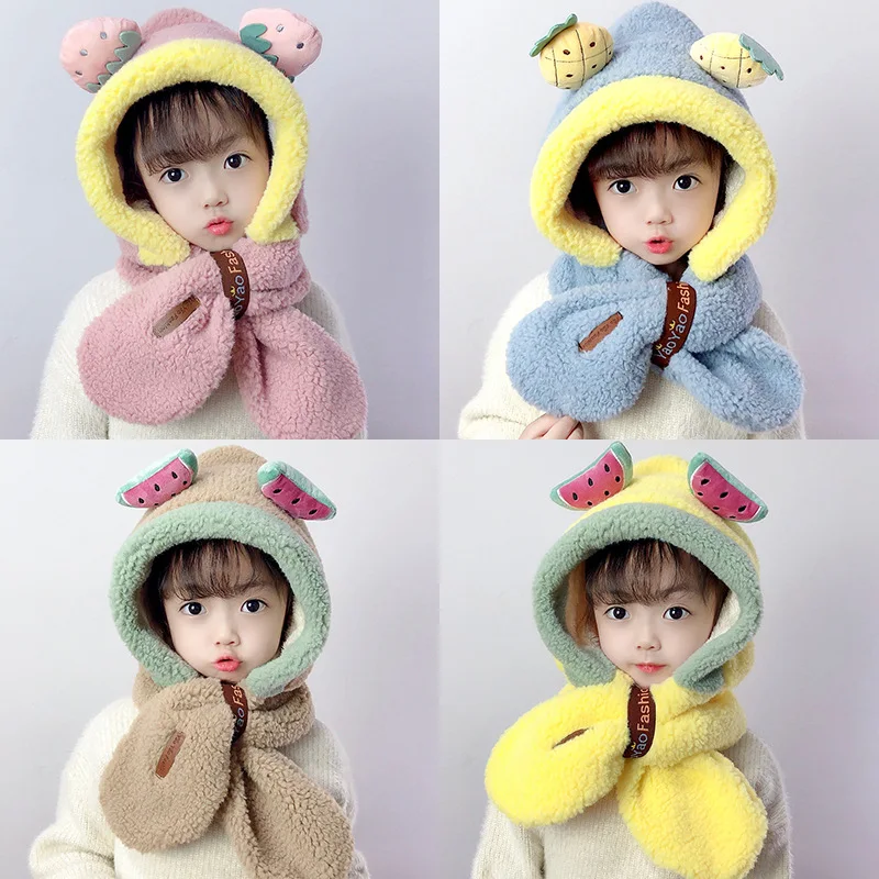 

Winter Warm Plush Hat Ear Protection Cute Fruit Cartoon Baby Scarf Two-piece Children's Hat Newborn Photography Baby Products