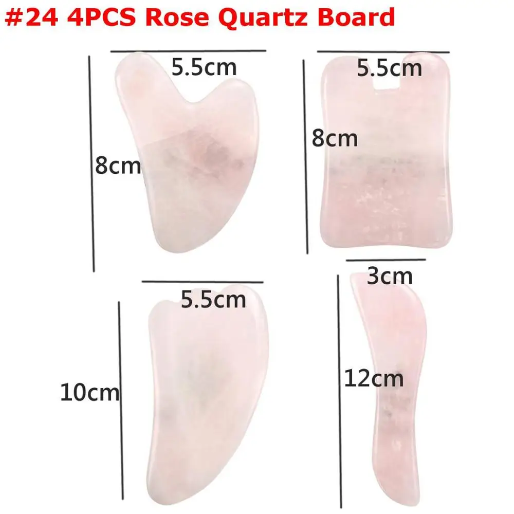 

4pcs Scraping Plate Board Natural Rose Pink Quartz Stone Massage Tool Facial Whole Body Scraping Treatment Treatment Health Care