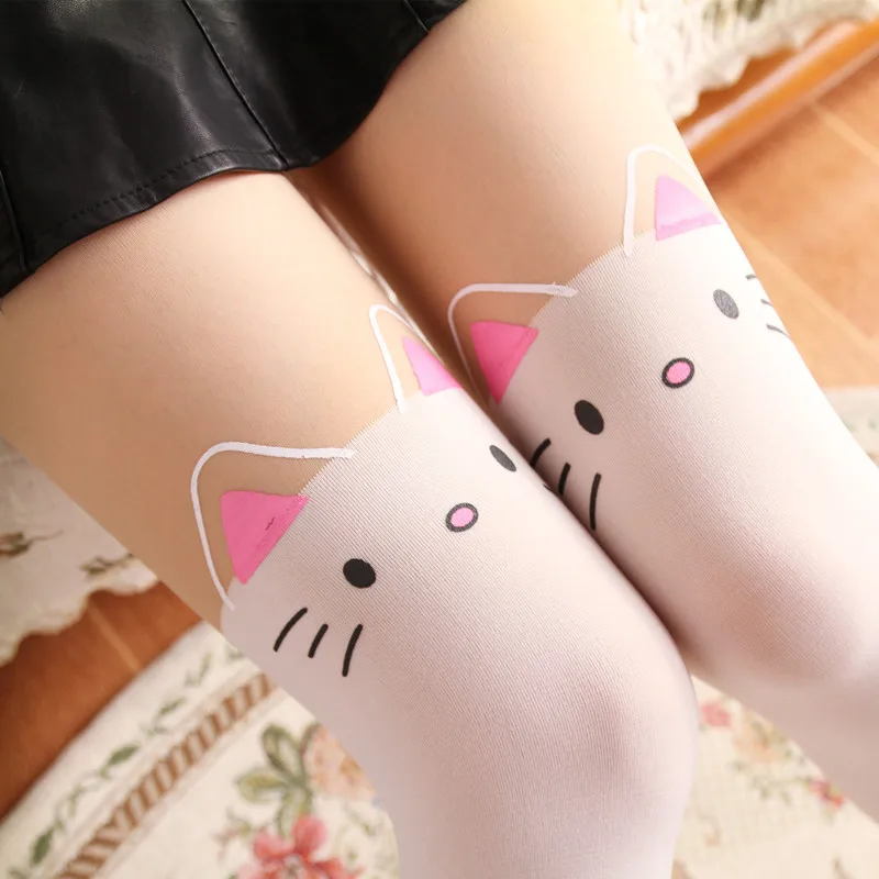 Японские Синдзюку праздник колена печать, шелковые носки hello kitty татуировки с котами, носки, зеленый отдых, высокие колготки