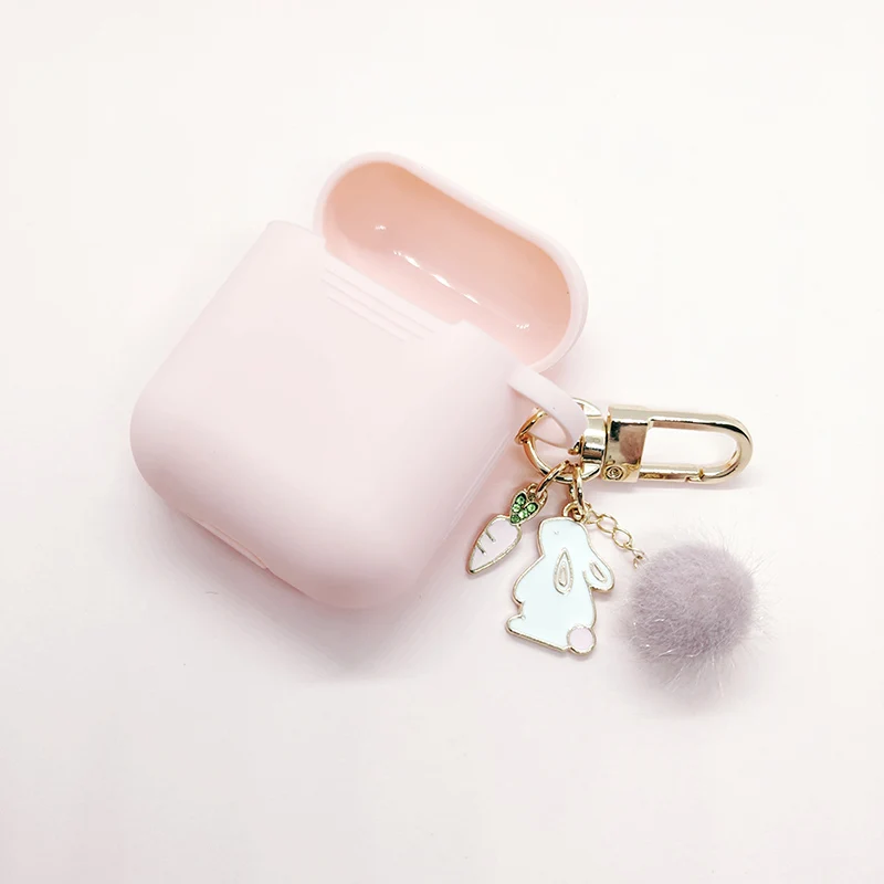 Luxury Diamond Carrot Hairball Rabbit Pendant For Apple Airpods Silicone Bluetooth Earphone Charger Box Protect Cover Key Ring |