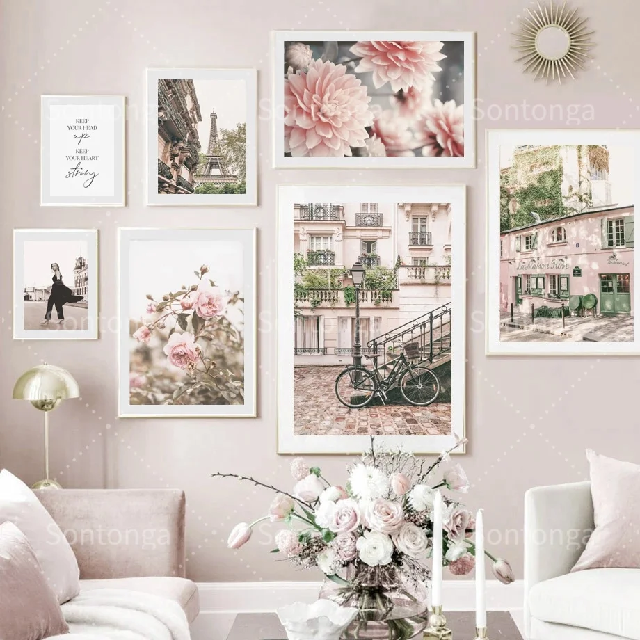 

Современный город Париж, модная Эйфелева башня, путешествия, пион, цветок, город, улица, вид на стену, искусство на холсте, картина, плакат, ук...