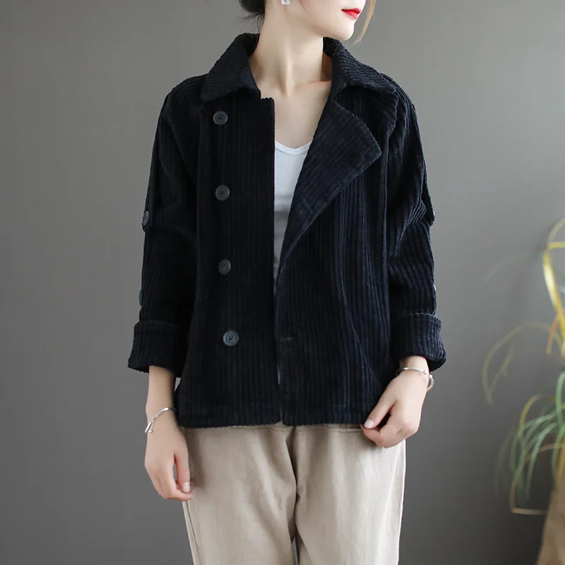 Corduroy Autumn New Retro Long Sleeve Coat Short Coat Single-breasted Casual Coat for woman jean jacket denim jacket A0B2Z40