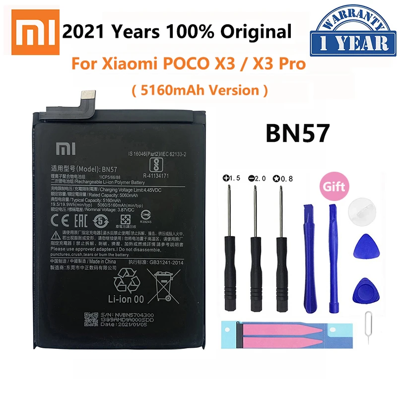 

100% Original Xiao mi BN57 5160mAh Phone Battery For Xiaomi Pocophone X3 Poco X3 Pro Replacement Batteries Bateria