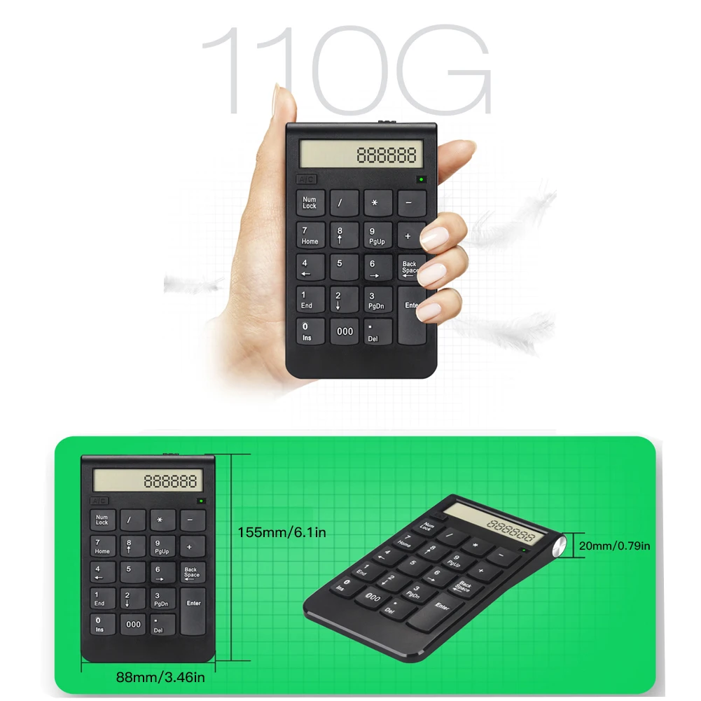 Беспроводной 2 4 г Usb цифровая клавиатура/калькулятор с цифровым Дисплей