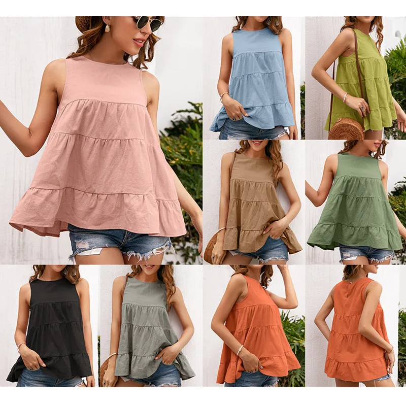 

2021 Summer Sleeveless Fashion O Neck Button Sexy Hollow Out Women's Vest Tops Casual Solid Patchwork Ladies Loose Swing Vests