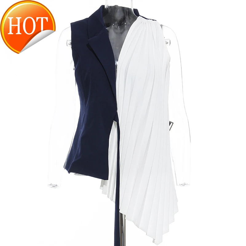 

Asymmetrical Waistcoat Pleated Adjustable Women Belt Spring Autumn Weskit Women