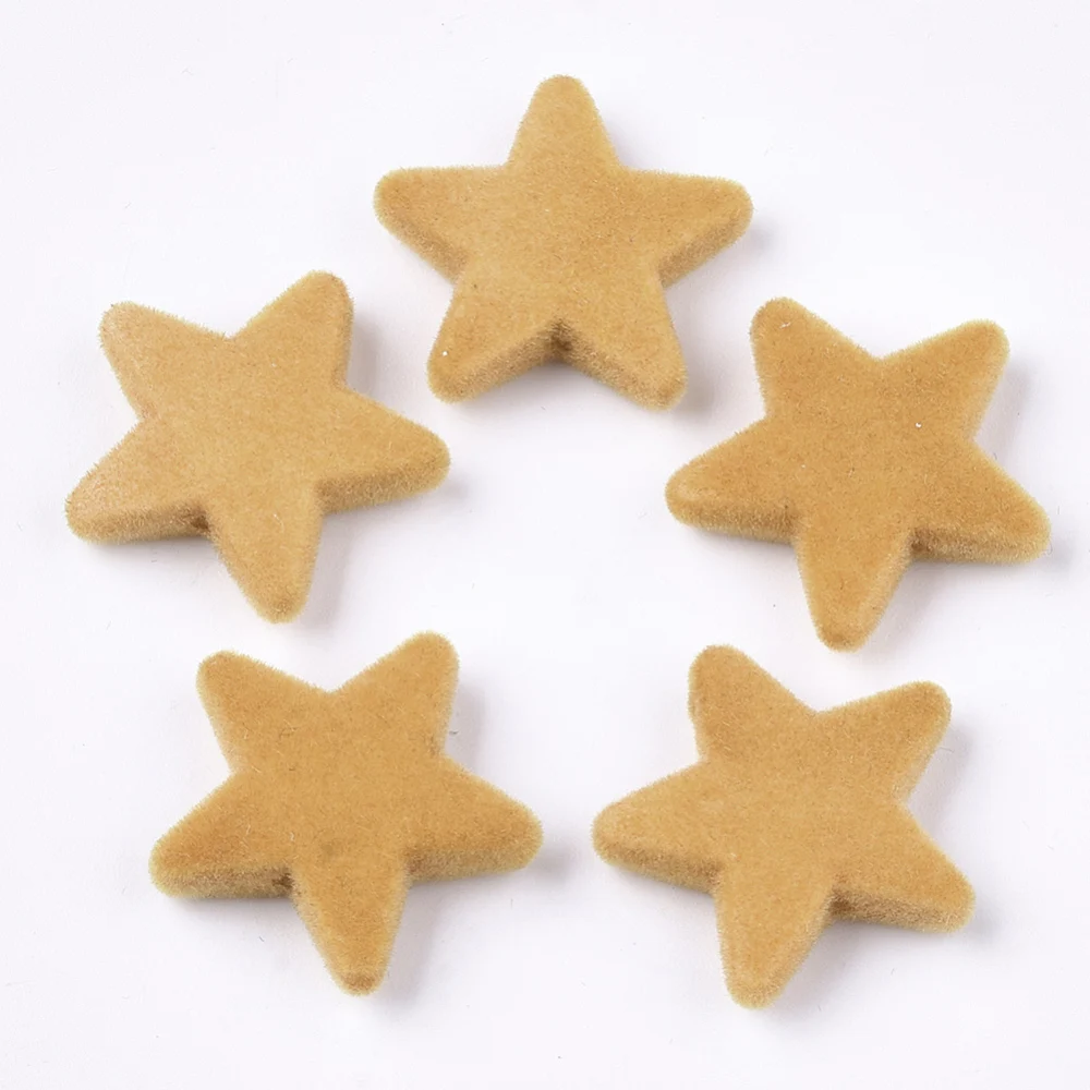

100PCS Flocky Acrylic Beads Star Goldenrod 20.5x22x5mm Hole: 1.5mm