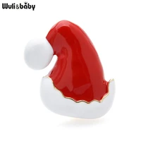 wulibaby new enamel christmas hat brooches for women new year jewelry brooch pin gifts