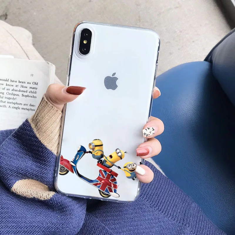 Чехол с миньонами для IPhone X XR Xs Max 11 8 7 6 Plus 6S 5s SE мягкий прозрачный силиконовый чехол