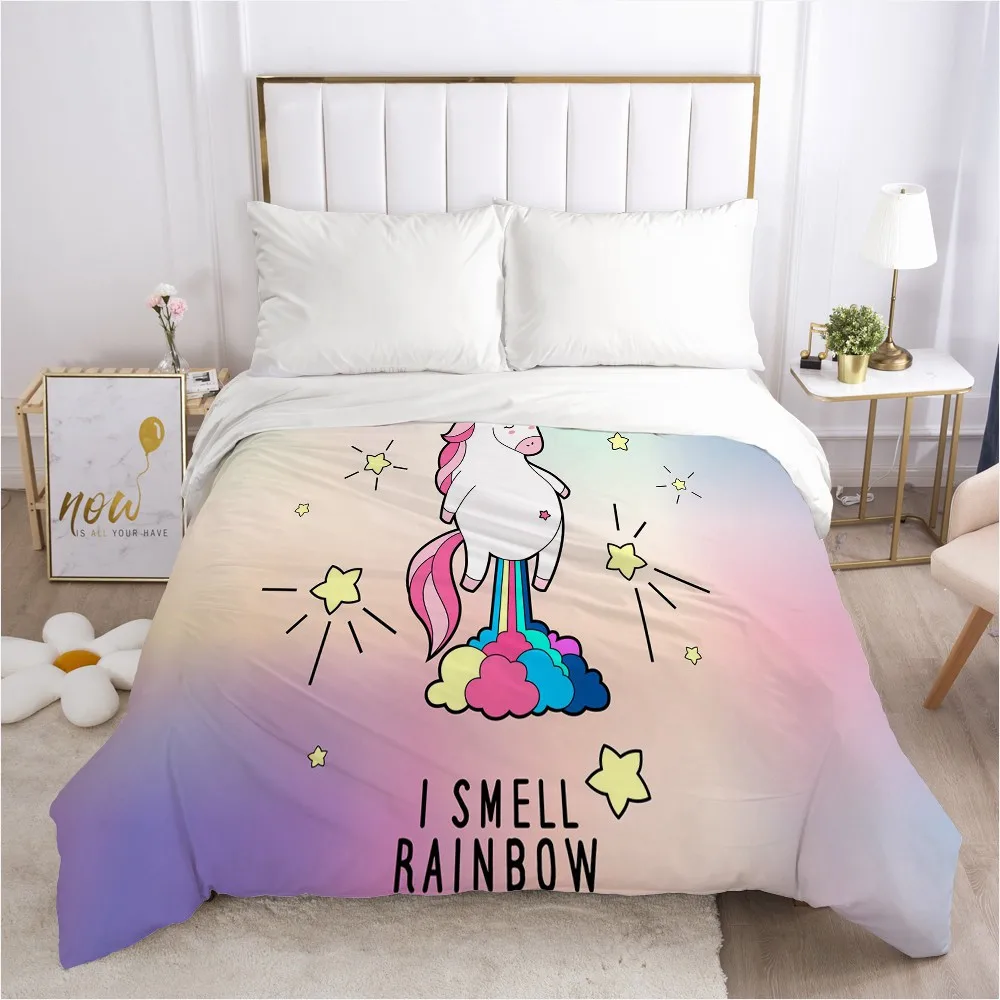 

Unicorn Cartoon Duvet Cover with Zipper Comforter/Quilt/Blanket Case 180x210 Queen 3D Bedding For Baby Kids Child Girls Boys