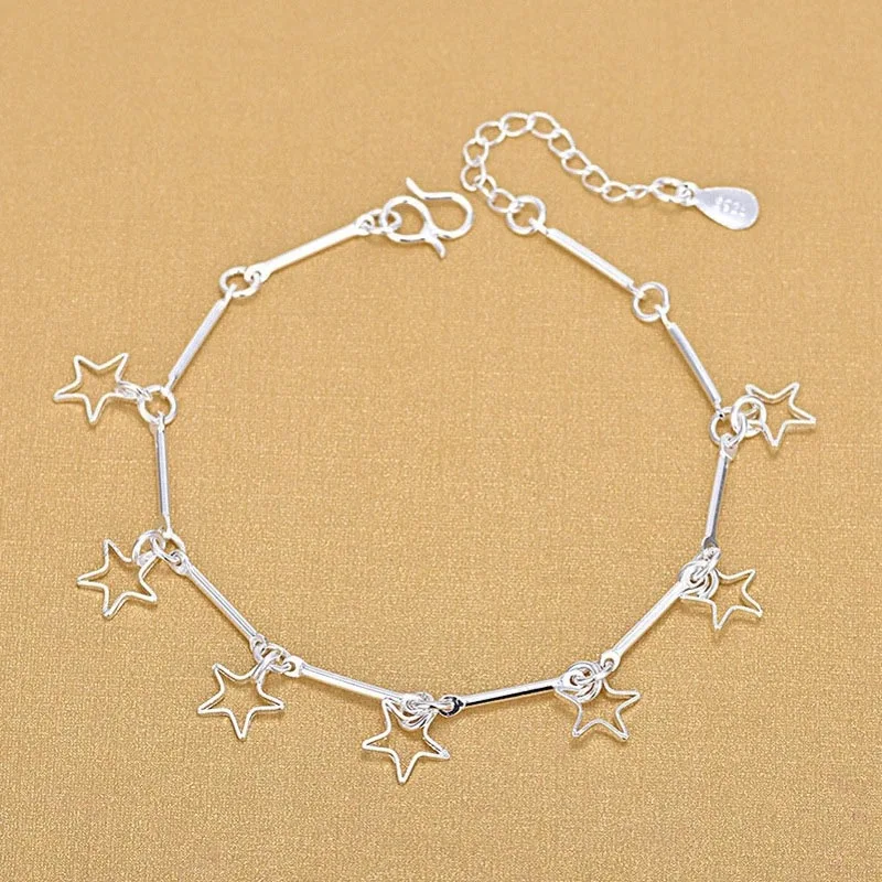 925 серебряные браслеты со звездами модные с шармами изящный модный браслет