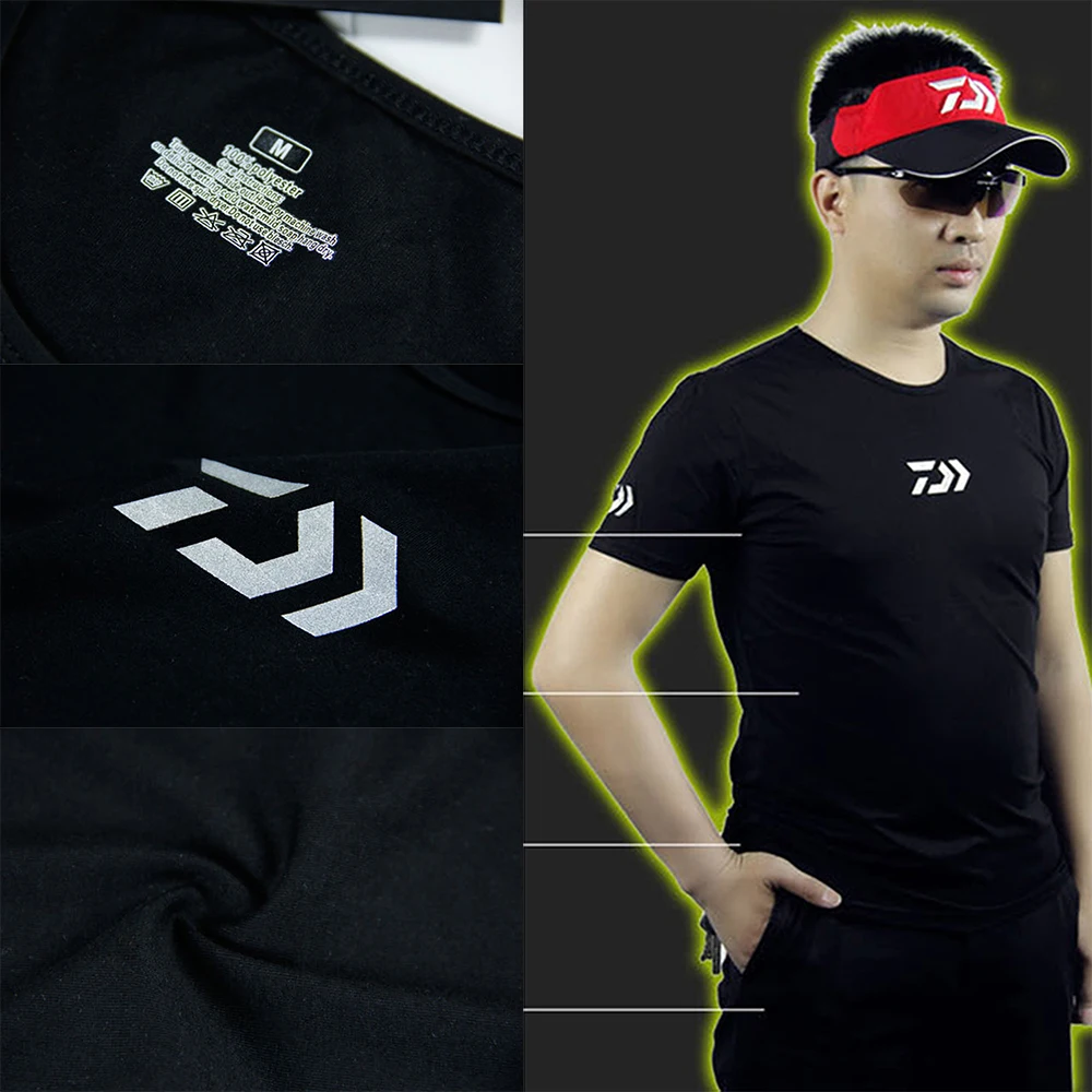 

tshirt Fishing T Shirt Fishing Clothing Short Sleeve Black White Quick-Drying Breathable Anti-UV Sun Protection T Shirt