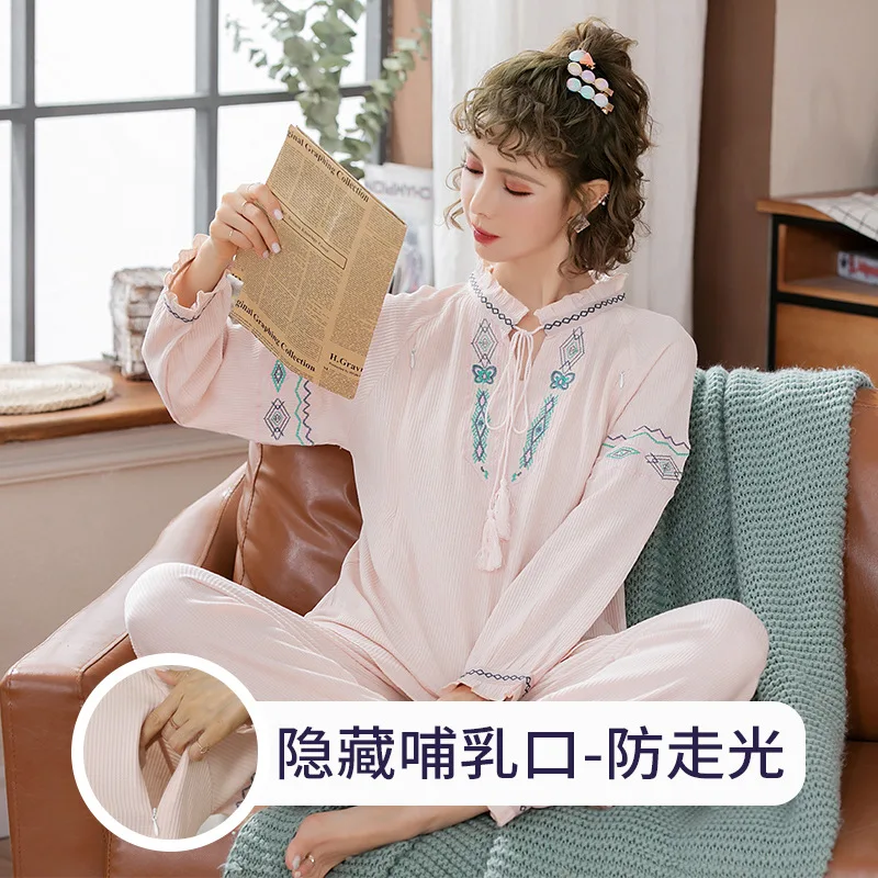 

Casual cotton maternity pajamas 2 pcs long sleeve pajamas for pregnant women maternity sleepwear set hamile pijama Breastfeeding
