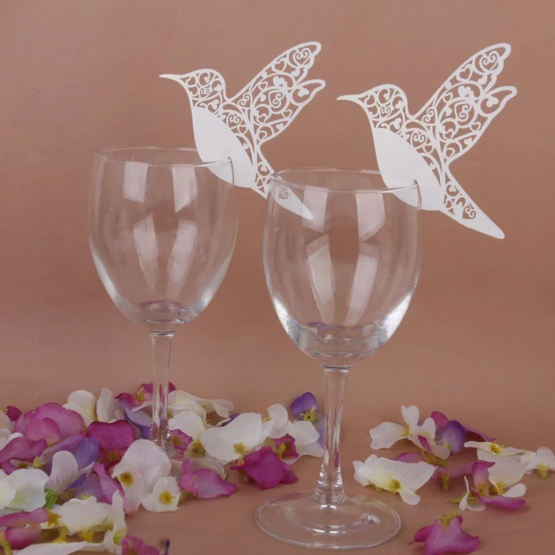 50pcs Love Bird Table Mark Wine Glass Name Place Card Wedding Party Decoration Furniture Barware Home Garden Furniture Barware