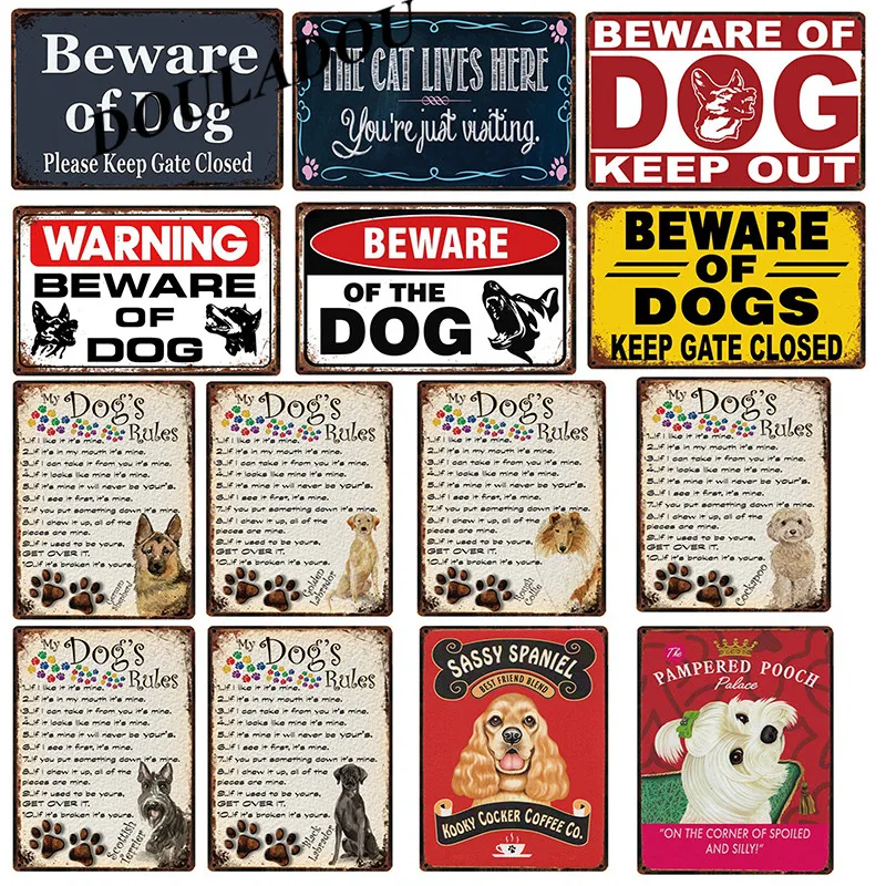 

[Douladou] Beware of Dog Schnauzer Man's Best Friend Vintage Metal Tin Sign Bar Wall Art Painting Poster Home Decor 30*20CM