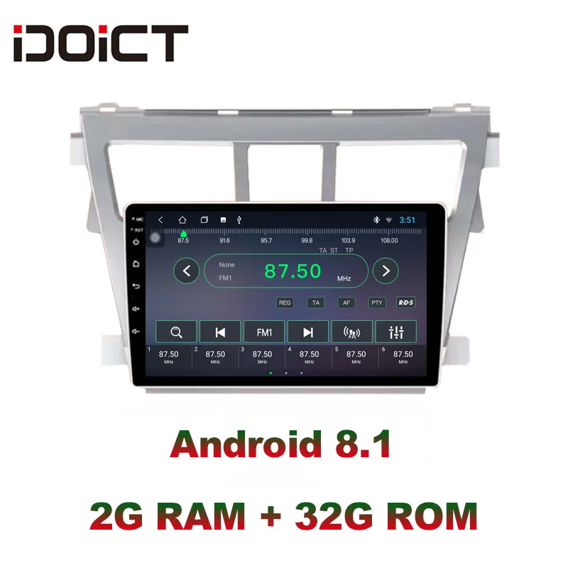 IDOICT Android 8 1 IPS экран 2G + 32G Автомобильный dvd плеер GPS навигация Мультимедиа для Toyota Vios
