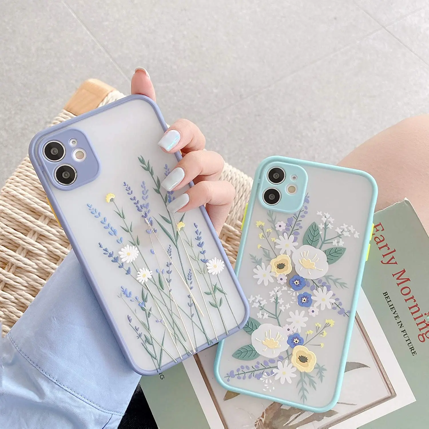 

Compatible for iPhone 11 Case for Flower Clear Frosted PC Back Floral Girls Woman and Soft TPU Protective Silicone Slim Case