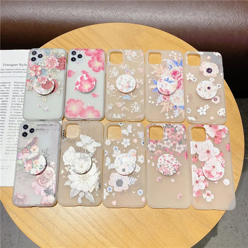 Модные противоударные чехлы для телефонов с подставкой и Цветочным Рисунком