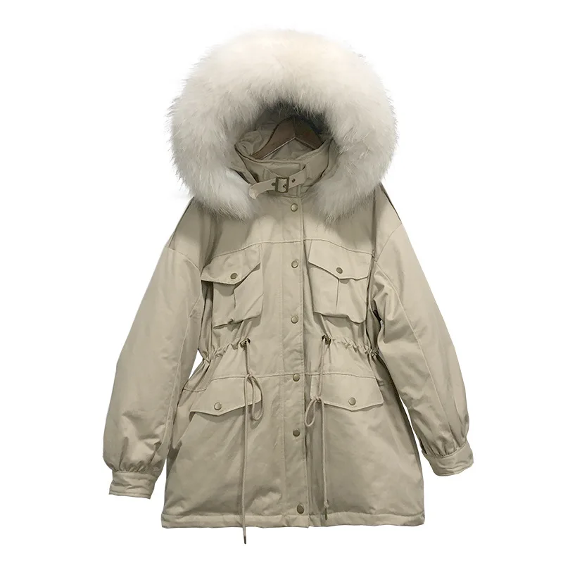 

Small down jacket women's mid-length 2020 new winter wear pie overcomes the raccoon big fur collar waist thickening tooling