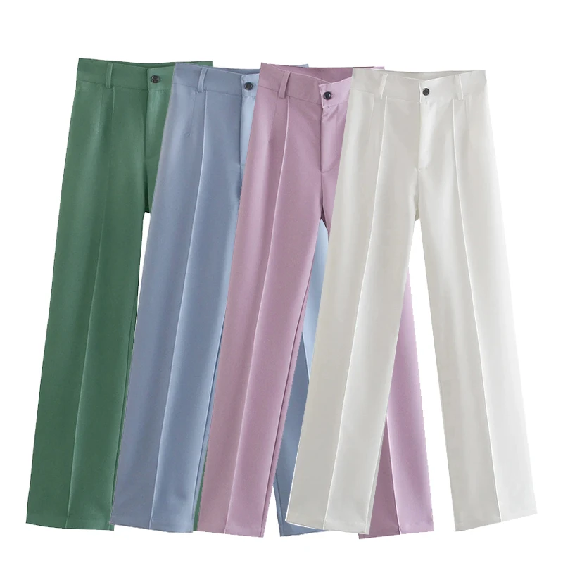 

UNIQYB Za Women Pants Chic Fashion Elegant Office Commute Daily Wear Straight Pants Retro High Waist Zipper Fly Female Trousers