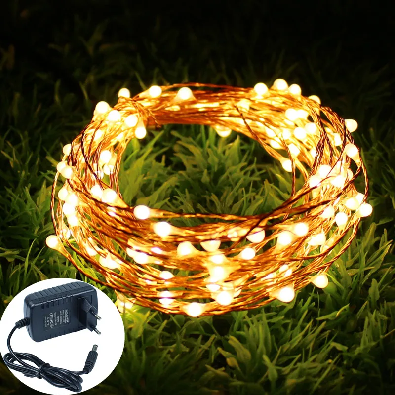 12V 10M 20M 30M 50M Holiday LED String Light Copper Wire Starry Rope Waterproof Flexible Fairy Lamps Party Garde+Power Adapter