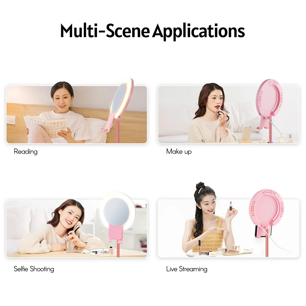 Светодиодный кольцевой светильник ПА для макияжа с подставкой большим зеркалом