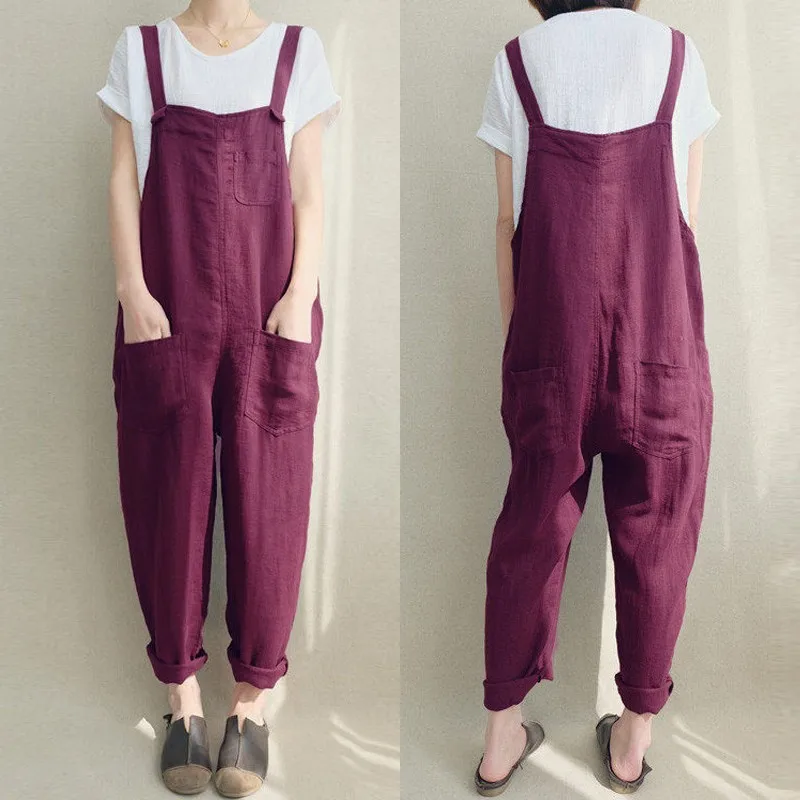 

Vintage Solid Overalls Women's Summer Jumpsuits ZANZEA 2021 Casual Suspender Rompers Female Backless Playsuits Oversize Pants