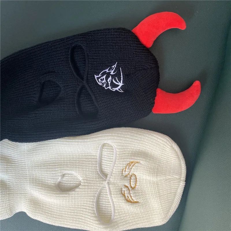 Балаклава с вышивкой в виде демона из бычьего рога маска на все лицо лыжная 3