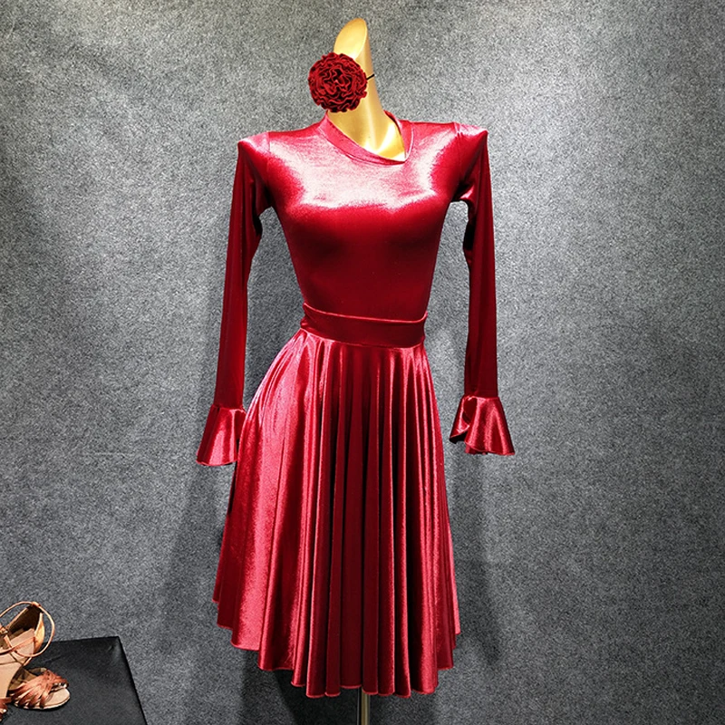 Новое платье для латиноамериканских танцев девочек Вельветовое Набор Купальник