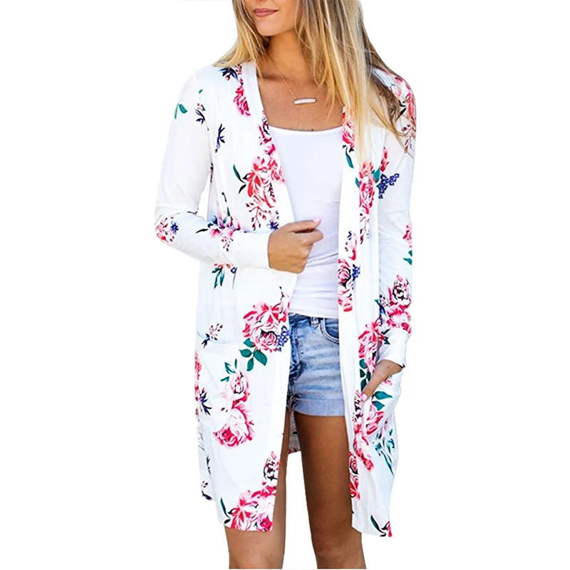 Женские блузки с принтом кимоно карманами Женская Повседневная Цветочная куртка
