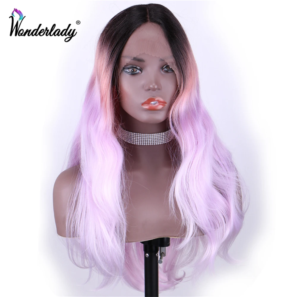 WonderLady фиолетовый розовый Омбре кружевные передние парики Длинные Синтетические