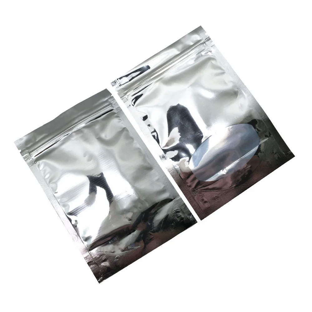 50 шт./лот Серебристая упаковка с молнией из алюминиевой фольги круглыми окнами